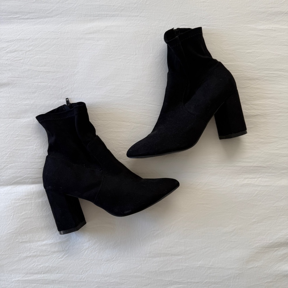 Black Stretch Sock Ankle Boots for Women - Stylish Block Heel